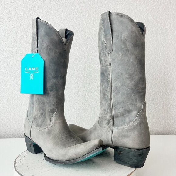 Lane EMMA JANE Womens Cowboy Boots 9.5 Gray Leather Western Cowgirl Mid Calf - Picture 13 of 13